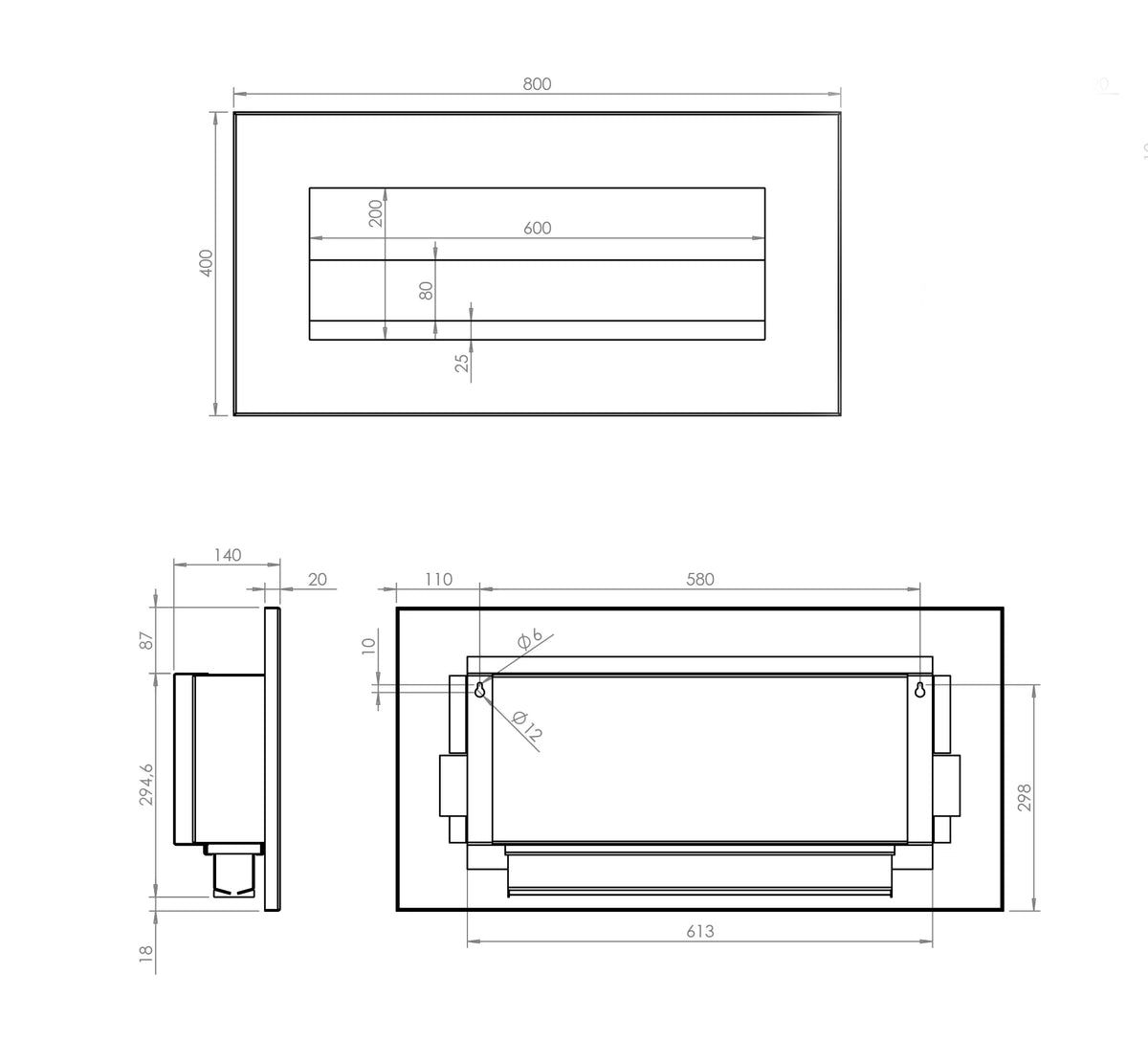 Șemineu cu bioetanol Swing standard încastrat Rezervor 1 l