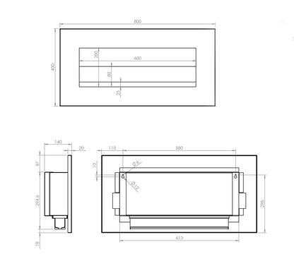 Șemineu cu bioetanol Swing standard încastrat Rezervor 1 l