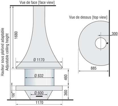 Șemineu suspendat JC Bordelet Eva 992 Central Glass