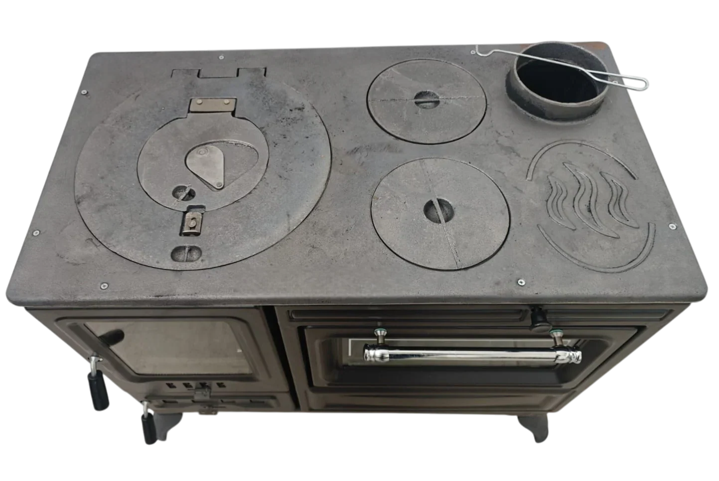 Aragaz de Bucătărie Autonom din Fontă FS-316, 40cm, Negru Mat, cu Cuptor