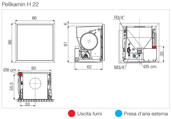 Focar pe peleți  EDILKAMIN PELLKAMIN H22+ canalizabil