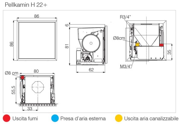 Focar pe peleți  EDILKAMIN PELLKAMIN H22+ canalizabil