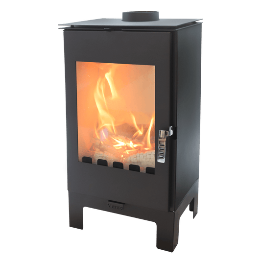 Șemineu pe lemne Verso INA L, 8 kW, din oțel, cu geam panoramic termorezistent, design modern, negru