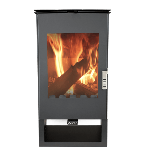 Șemineu pe lemne Verso INA, 7 kW, din oțel, cu geam termorezistent și design modern, negru