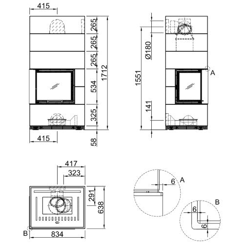 Șemineu modular SIM Varia 2L-55h 1/3 Spartherm