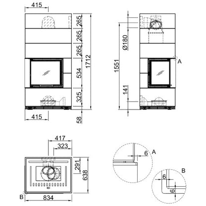 Șemineu modular SIM Varia 2L-55h 1/3 Spartherm