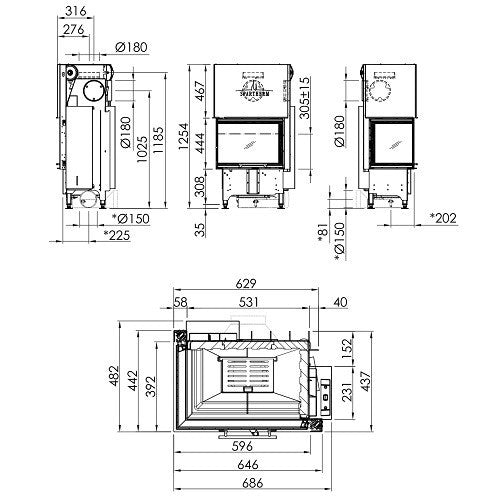 Insert de cheminée Spartherm Varia 2L-62h RLU - vitre d'angle gauche - indépendant de l'air ambiant (testé DIBt)