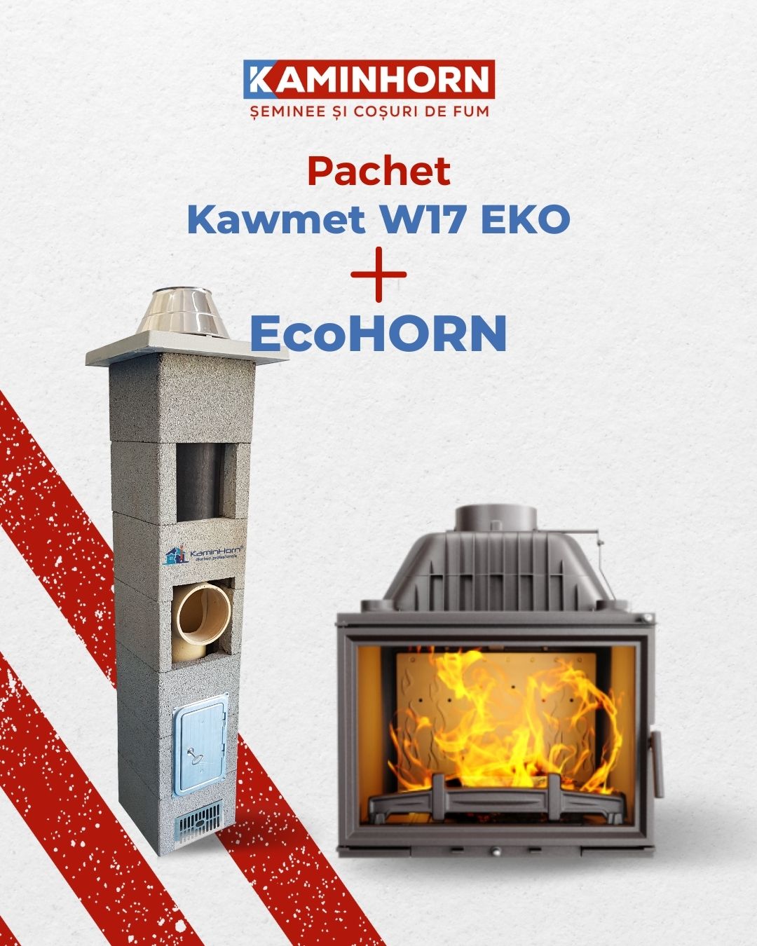Pachet focar de șemineu din fontă Kawmet W17 EKO - 16 kW + Coș de fum profesional – EcoHORN