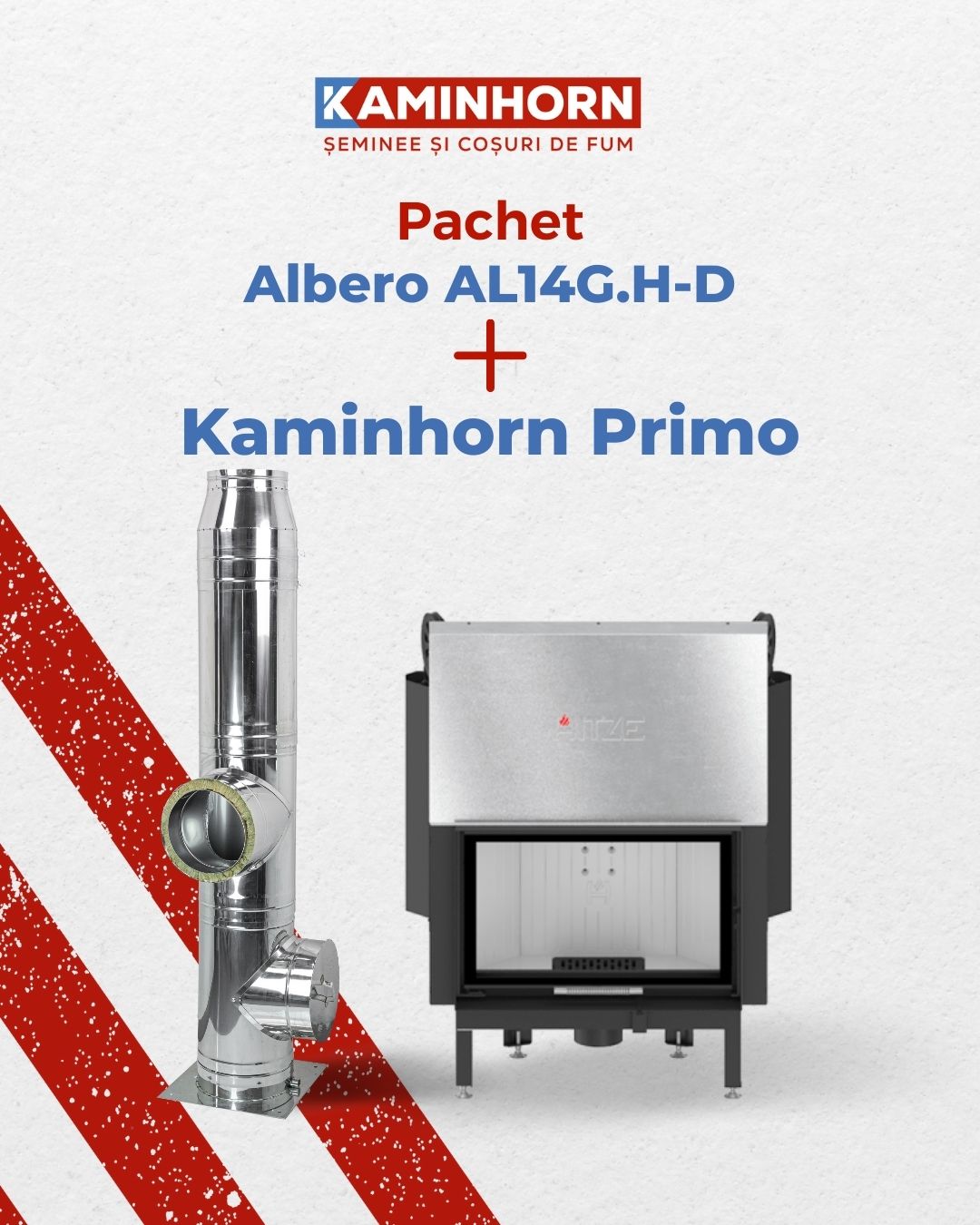 Pachet focar de șemineu Albero 14kW AL14G.H-D + Coș de fum profesional ? Kaminhorn Primo 90G/bază 0