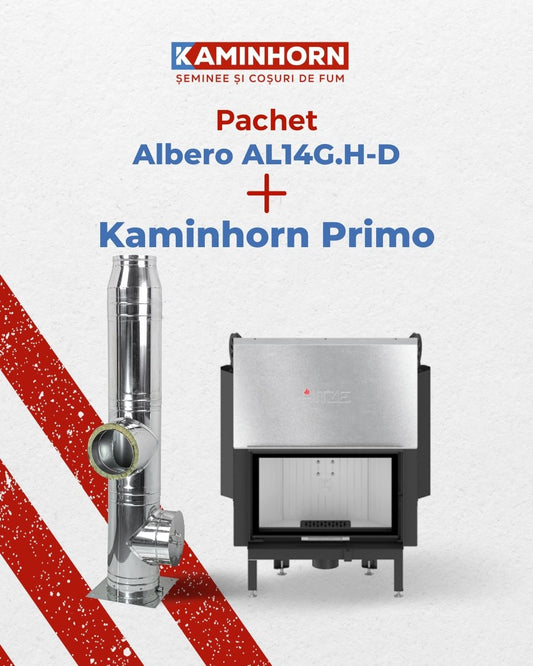 Pachet focar de șemineu Albero 14kW AL14G.H-D + Coș de fum profesional ? Kaminhorn Primo 90G/bază 0