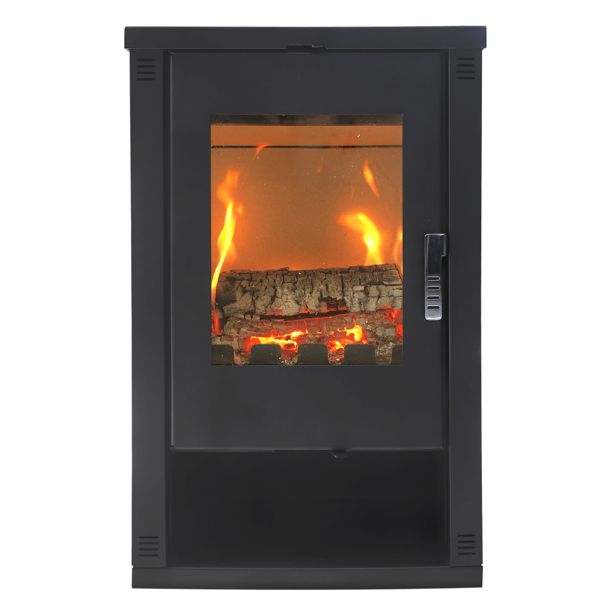 Șemineu pe lemne LHEIA, 7 kW, sobă din oțel cu geam termorezistent și design elegant, negru