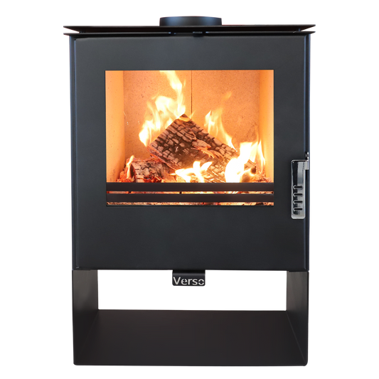 Șemineu pe lemne Verso KARA, 9 kW, din oțel, cu geam termorezistent și design modern, negru
