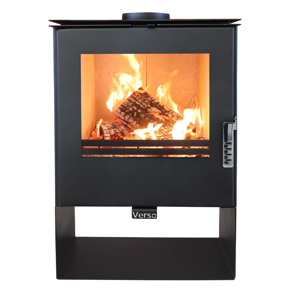 Șemineu pe lemne RHEIA, 9 kW, sobă din oțel cu geam panoramic termorezistent, design modern, negru