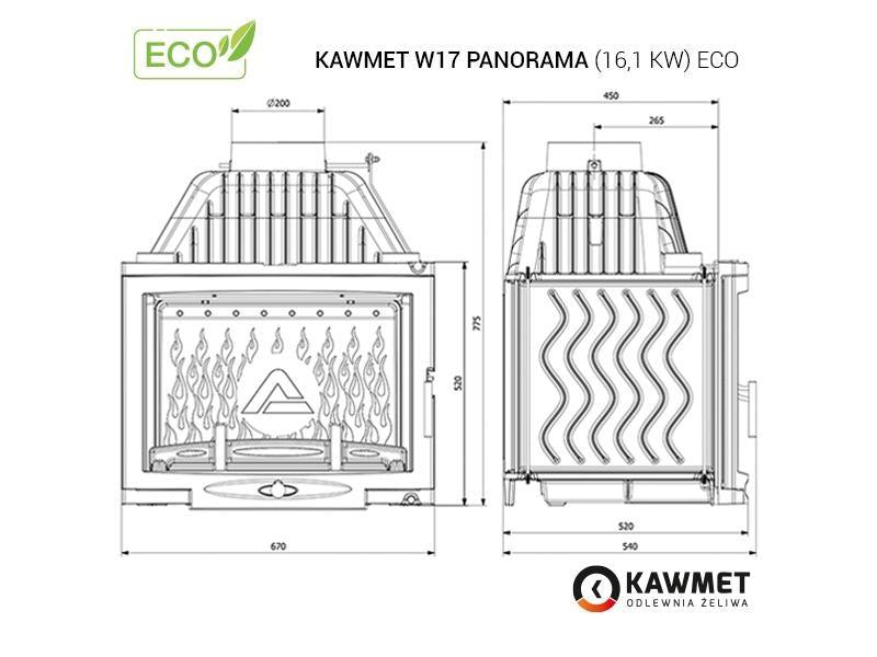 Focar șemineu fontă Kawmet W17 Panorama – 16,1 kW