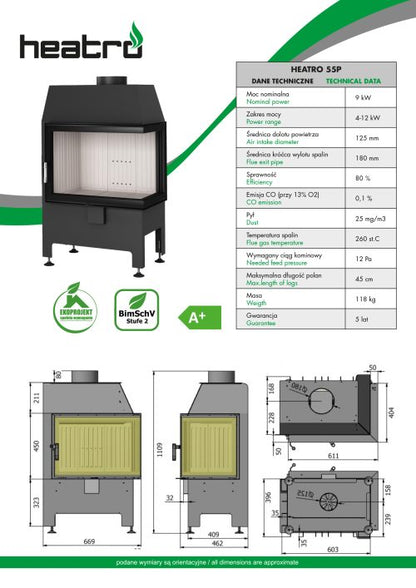 Focar semineu  Heatro 55P Negru