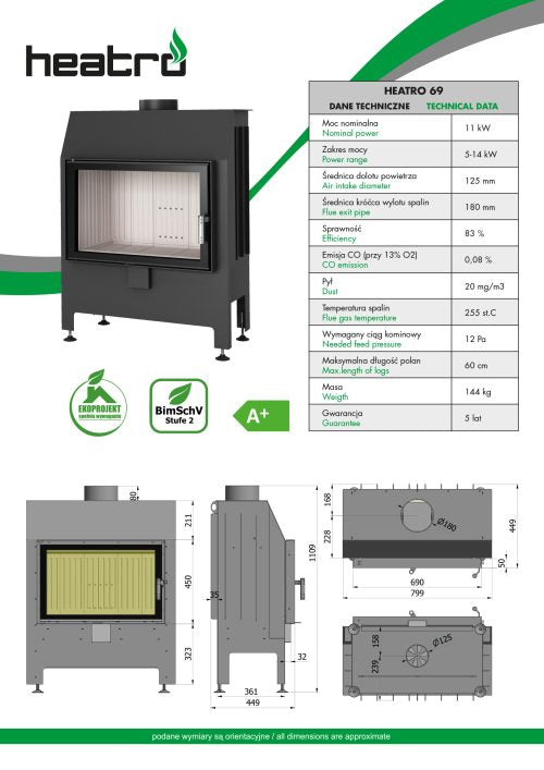 Focar semineu Heatro 69 Negru