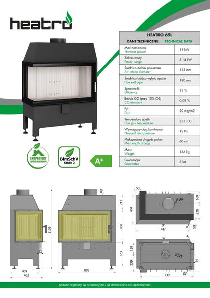 Focar semineu Heatro 69L