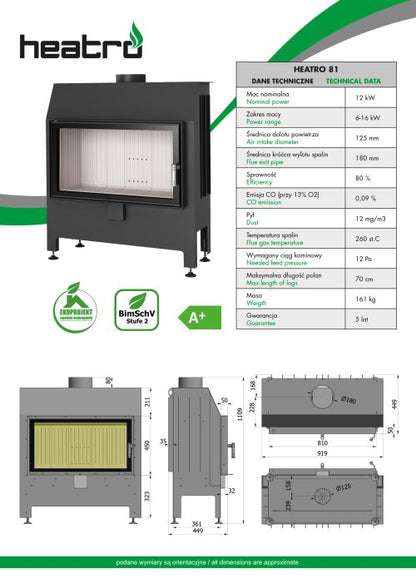 Focar semineu  Heatro 81 Negru