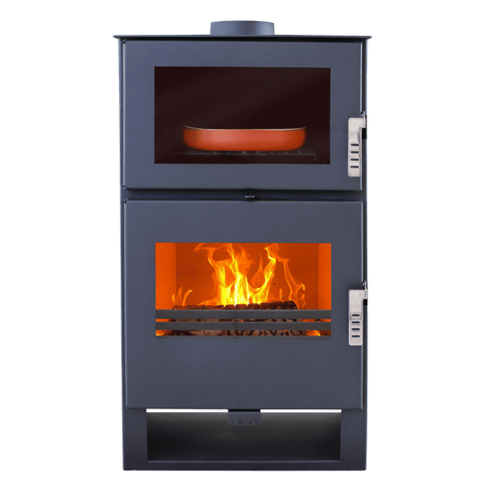 Șemineu pe lemne VERSO F, 7 kW, din oțel, design clasic cu geam termorezistent, negru