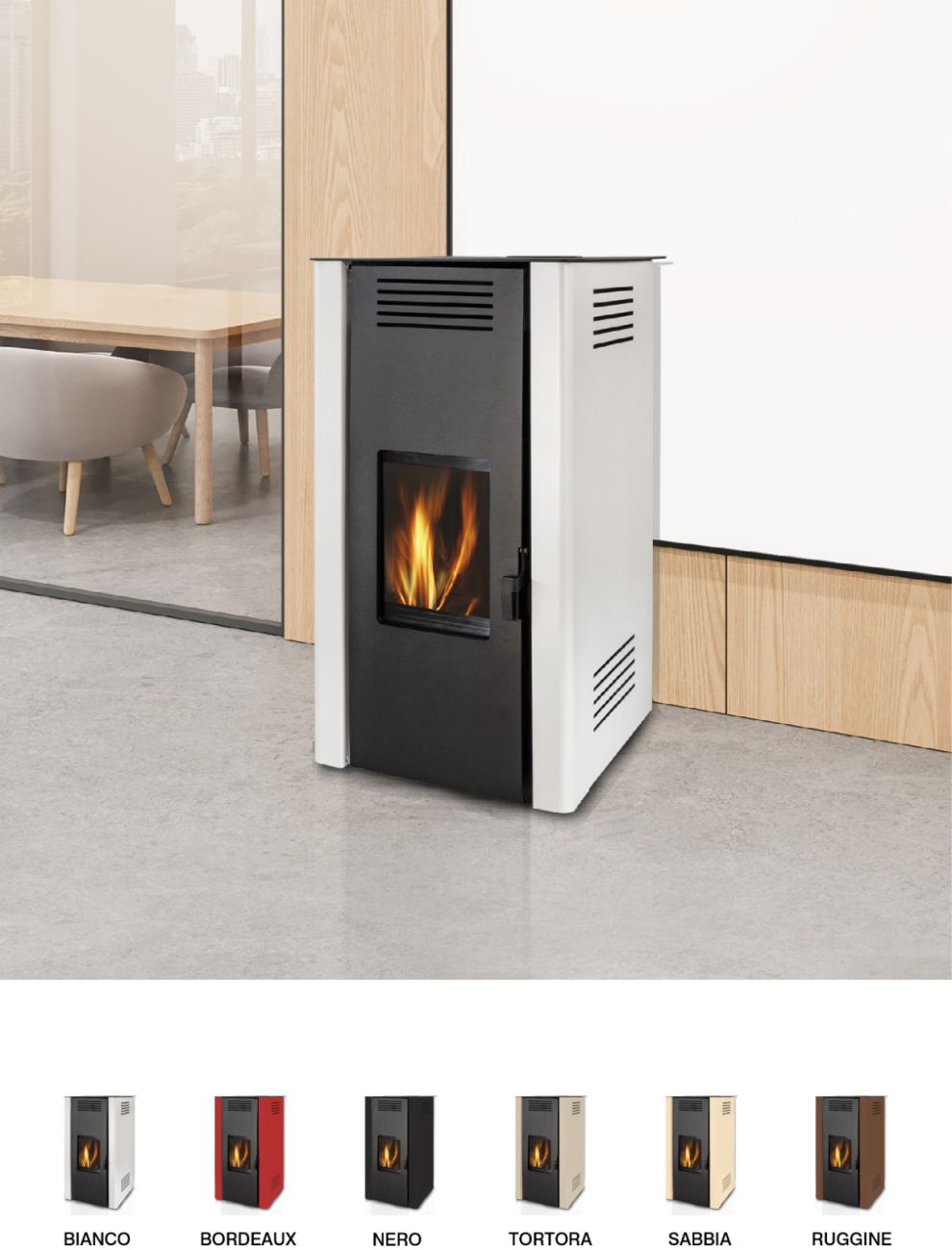 Camelia: Sobă Modernă pe Peleți și Multifuel, Putere 10.8 kW