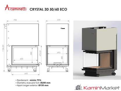 A-caminetti CRYSTAL 3D ECO – Focar Șemineu 3 laturi vitrate