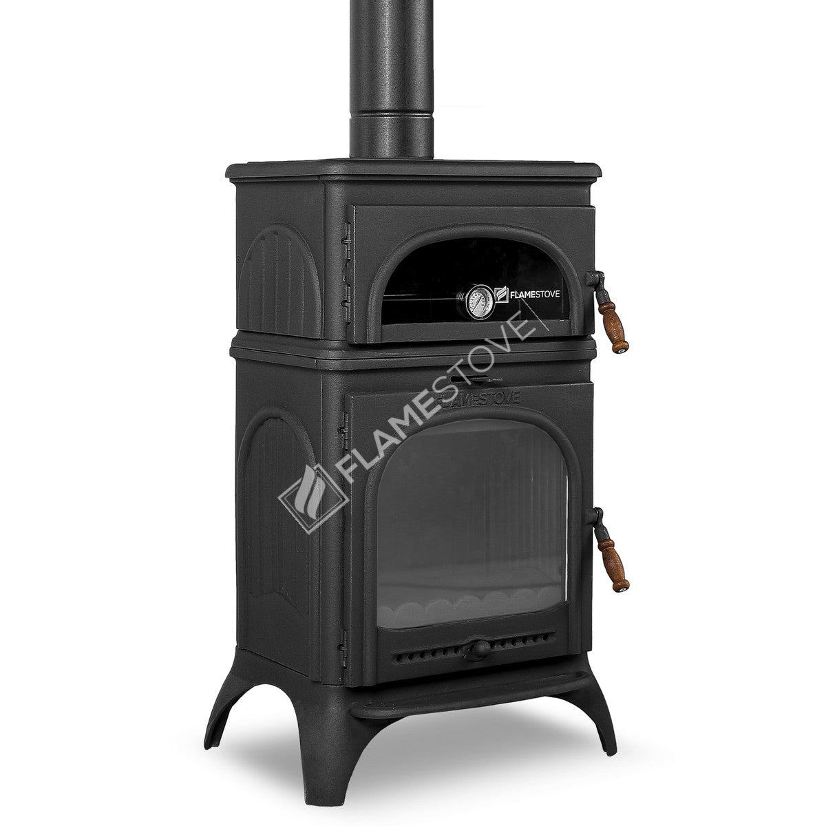 Sobă de Fontă de Înaltă Rezistență FS-023 Modena cu Cuptor - Eficiență Energetică Ridicată, Sticlă Schott Robax, Mâner de Lemn, 10 kW