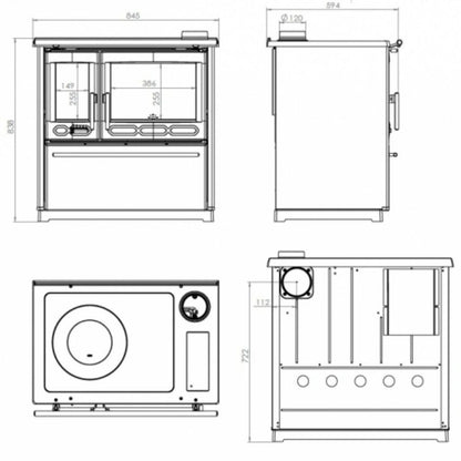 Soba de gatit P85 Negru cu plita si cuptor - 8kW - racord dreapta