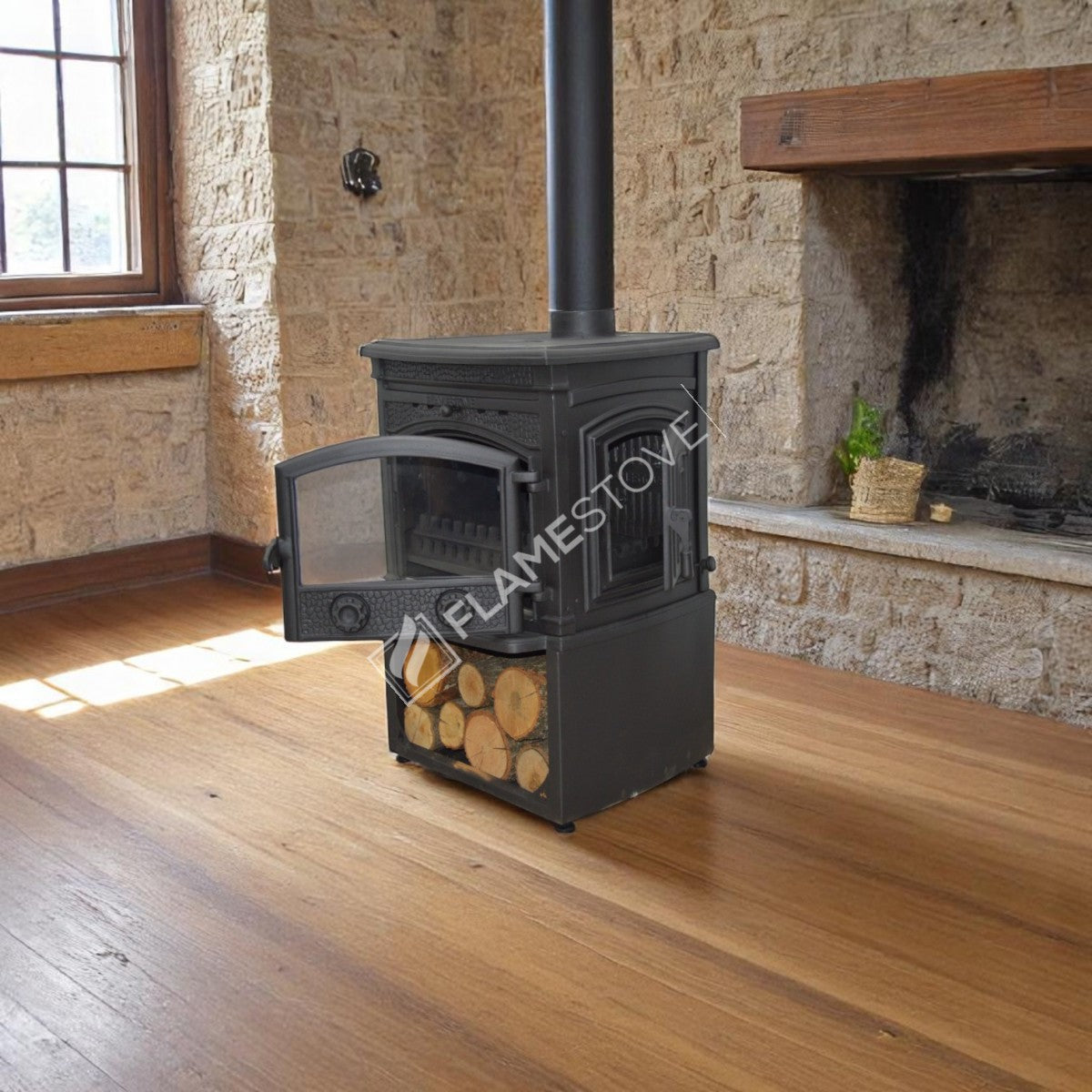 Soba din Fontă FS-016YKST cu Depozit de Lemne, Steaua Sirius - Încălzire Eficientă și Design Robust