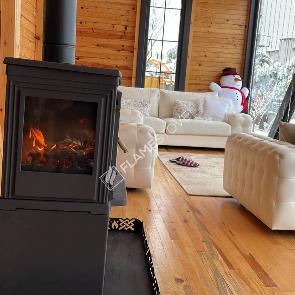 Soba Retro Lux cu Sertar Lemne FS-042ST - Design Elegant, 9 kW, Sticlă Schott Robax