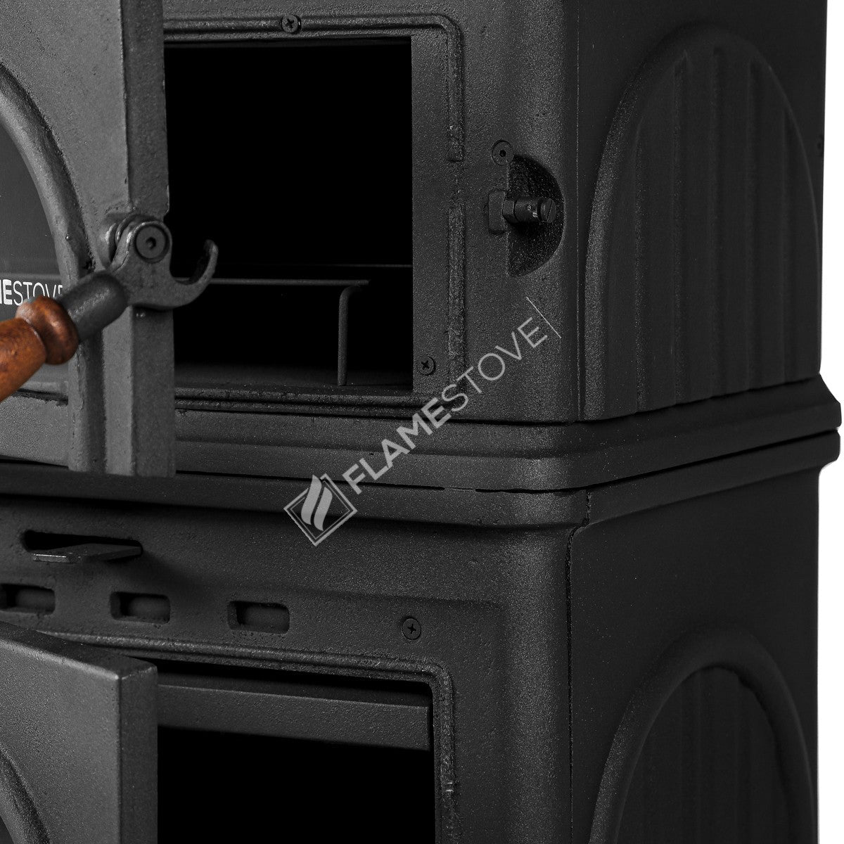 Sobă de Fontă de Înaltă Rezistență FS-023 Modena cu Cuptor - Eficiență Energetică Ridicată, Sticlă Schott Robax, Mâner de Lemn, 10 kW