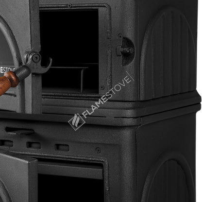 Sobă de Fontă de Înaltă Rezistență FS-023 Modena cu Cuptor - Eficiență Energetică Ridicată, Sticlă Schott Robax, Mâner de Lemn, 10 kW