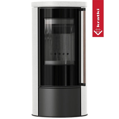 Soba Erik 5.5kW ceramica White Satin - maner lemn - samota neagra