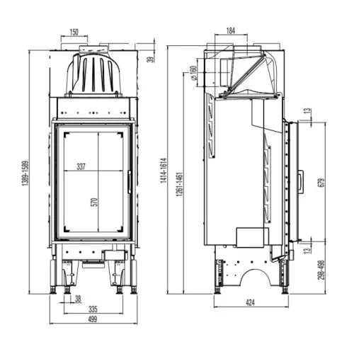 Focar semineu Austroflam 45X68 K 2.0