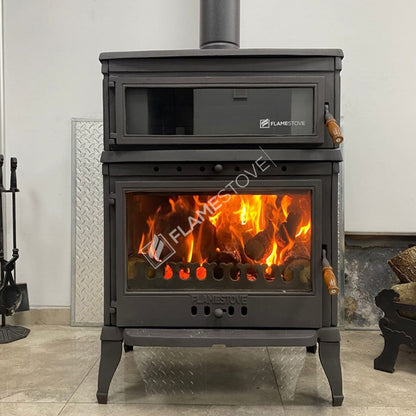 FS-044 Sobă Verticală Clasic Retro cu Cuptor | Eficiență Ridicată pe Lemn și Cărbuni, Sticlă Schott Robax, Termostat Cuptor