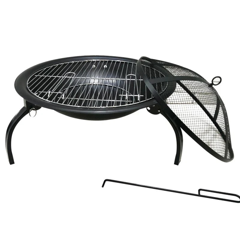 Set Multifuncțional de Foc de Tabără cu Grătar și Plasă de Protecție