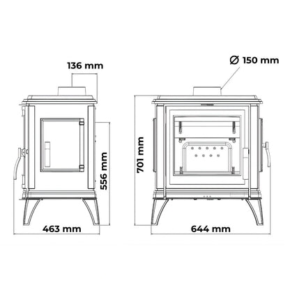 Soba Rosie fonta Sedan M 10-15kW + Usa laterala incarcare lemn