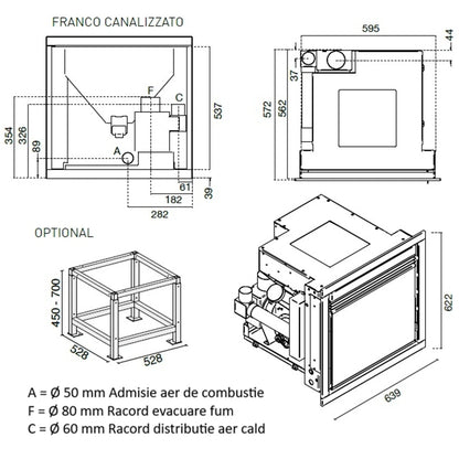 Focar peleti FRANCO 3.1-9.5 kW - cu 2 ventilatoare si distributie de aer