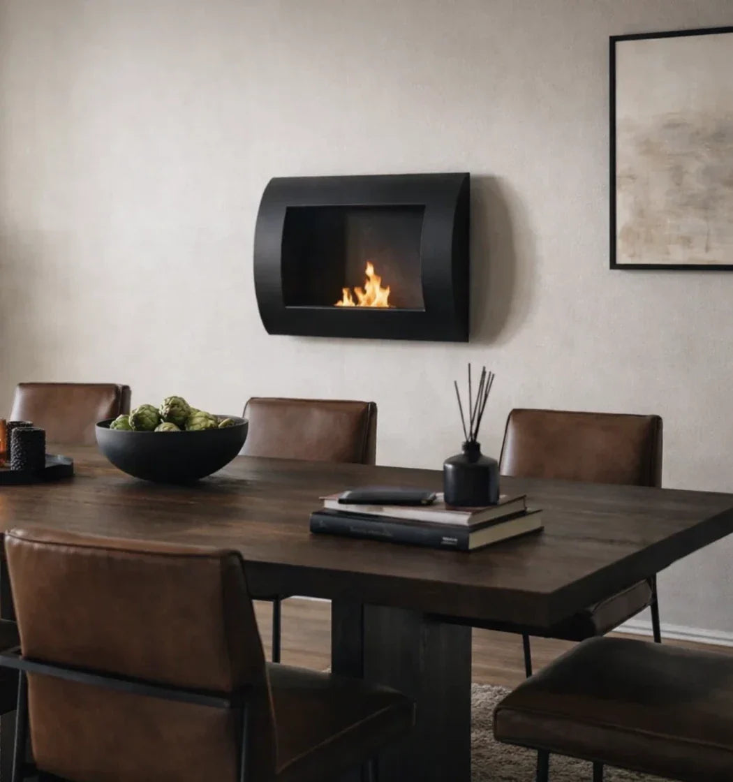 Șemineu pe Bioetanol ScandiFlames Ocean - Negru Lucios, Design Modern Curvat