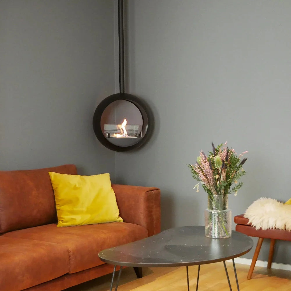 Șemineu Modern Suspendat Edmonton cu Bioetanol, Vizibil pe Două Fețe