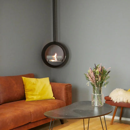 Șemineu Modern Suspendat Edmonton cu Bioetanol, Vizibil pe Două Fețe