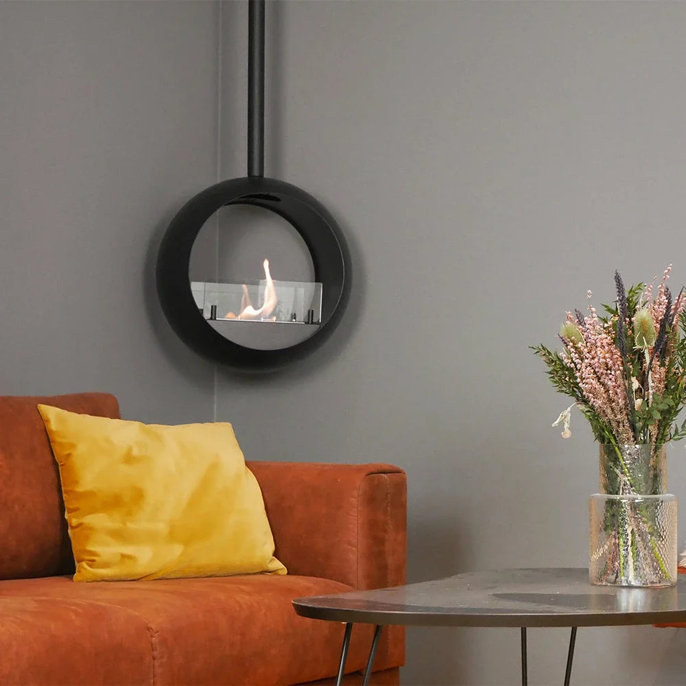 Șemineu Modern Suspendat Edmonton cu Bioetanol, Vizibil pe Două Fețe