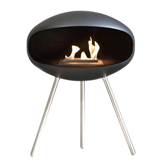 Șemineu pe bioetanol Cocoon Terra - Negru Mat cu Picioare din Oțel - Design Elegant pentru Orice Casă