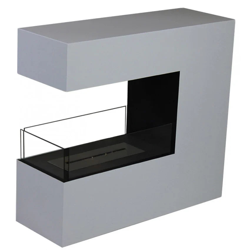 Șemineu pe Bioetanol Topeka Alb - Oțel Acoperit cu Pulbere, Flacără Elegantă pentru Acasă