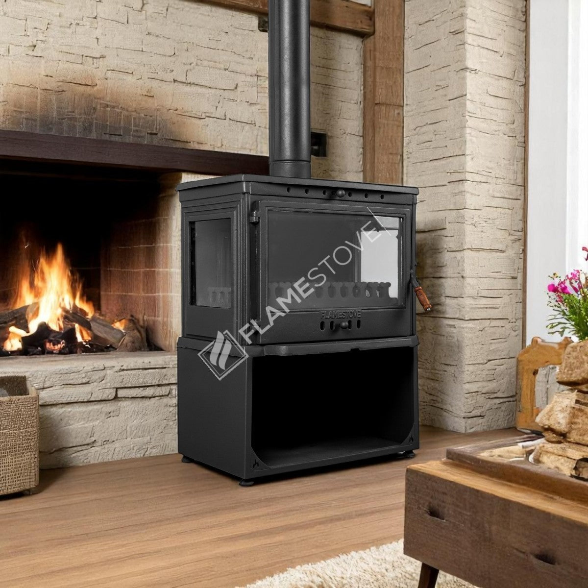 Soba Lux Tbsp Retro Style FS-042YKST - 10 kW, Döküm, Schott Robax Cam, Yüksek Verimli Odun ve Kömür Sobası