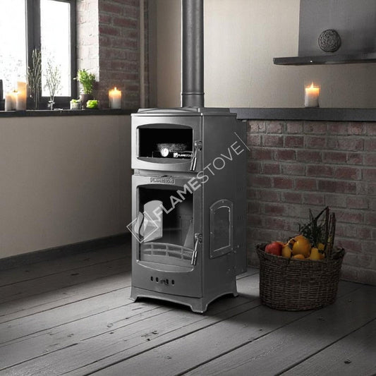 FS-214 Lux Gourmet Pellet Stove | 12 kW High Efficiency, 3-Sided Schott Robax Glass, Chrome Combustion Chamber