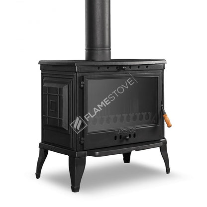 Sobă clasică FS-041 Retro din fontă, cu eficiență ridicată pentru lemne și cărbuni, sticlă Schott Robax, sistem de aer balansat posterior, 10 kW