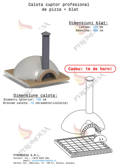 Calota cuptor profesional pizza 130 cm + blat - Pyromoesa