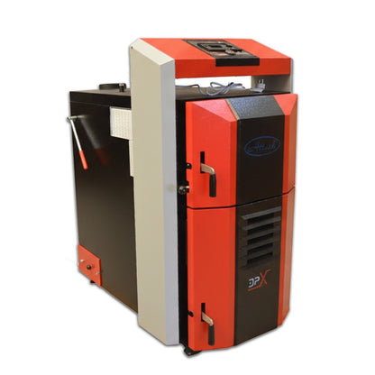 Cazan pe lemne cu gazeificare ATTACK DPX, 35 kW, volum manta apa 110 litri, grosime camera ardere 6 mm, randament 91%, lungime maxima bustean 65 cm, cos evacuare Ø150 mm