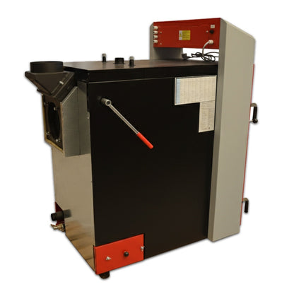 Cazan pe lemne cu gazeificare ATTACK DPX, 35 kW, volum manta apa 110 litri, grosime camera ardere 6 mm, randament 91%, lungime maxima bustean 65 cm, cos evacuare Ø150 mm