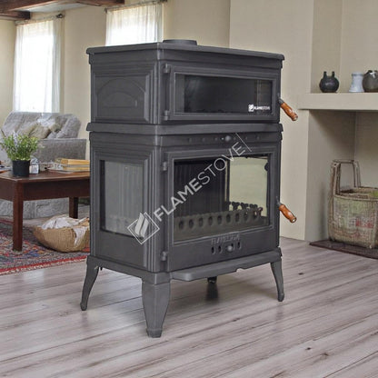 FS-045 Retro Lux Soba: Eficiență Înaltă, Dublă Ardere, Fontă și Email - Stil Clasic pentru Acasă